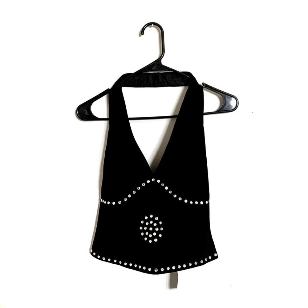 Cache NWT Designer Black Suede Halter Crop Top